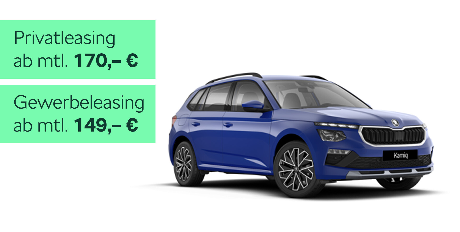 Ein blauer Kamiq im Studiohintergrund