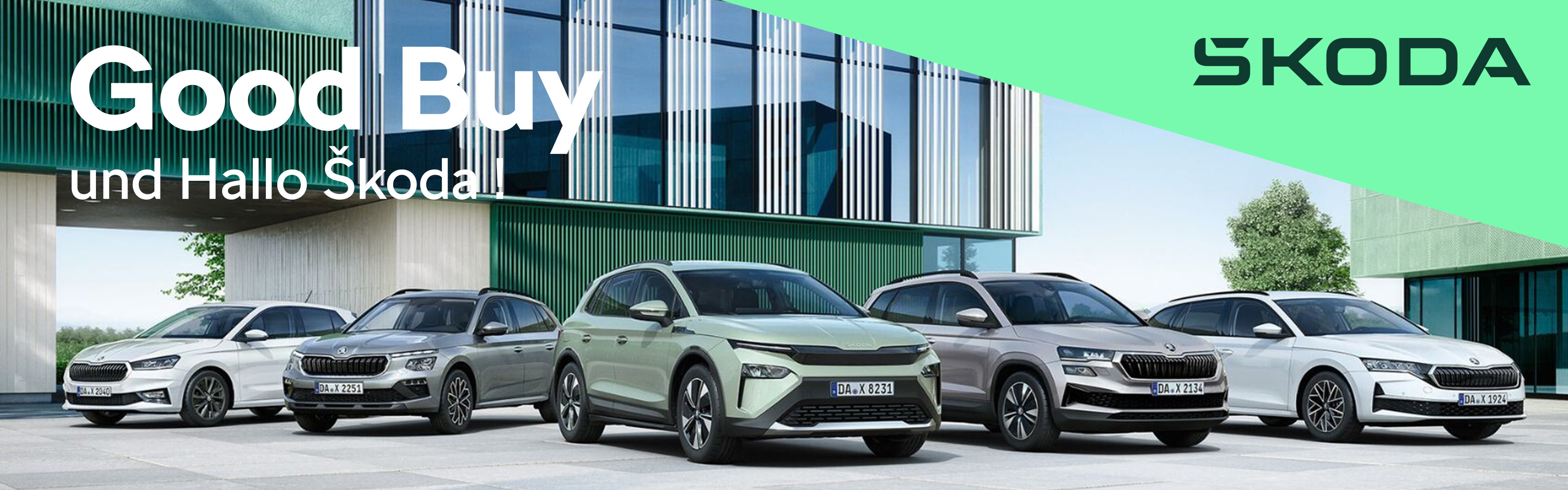 Mehrere Fahrzeuge vor einem futuristischen Geb&auml;ude