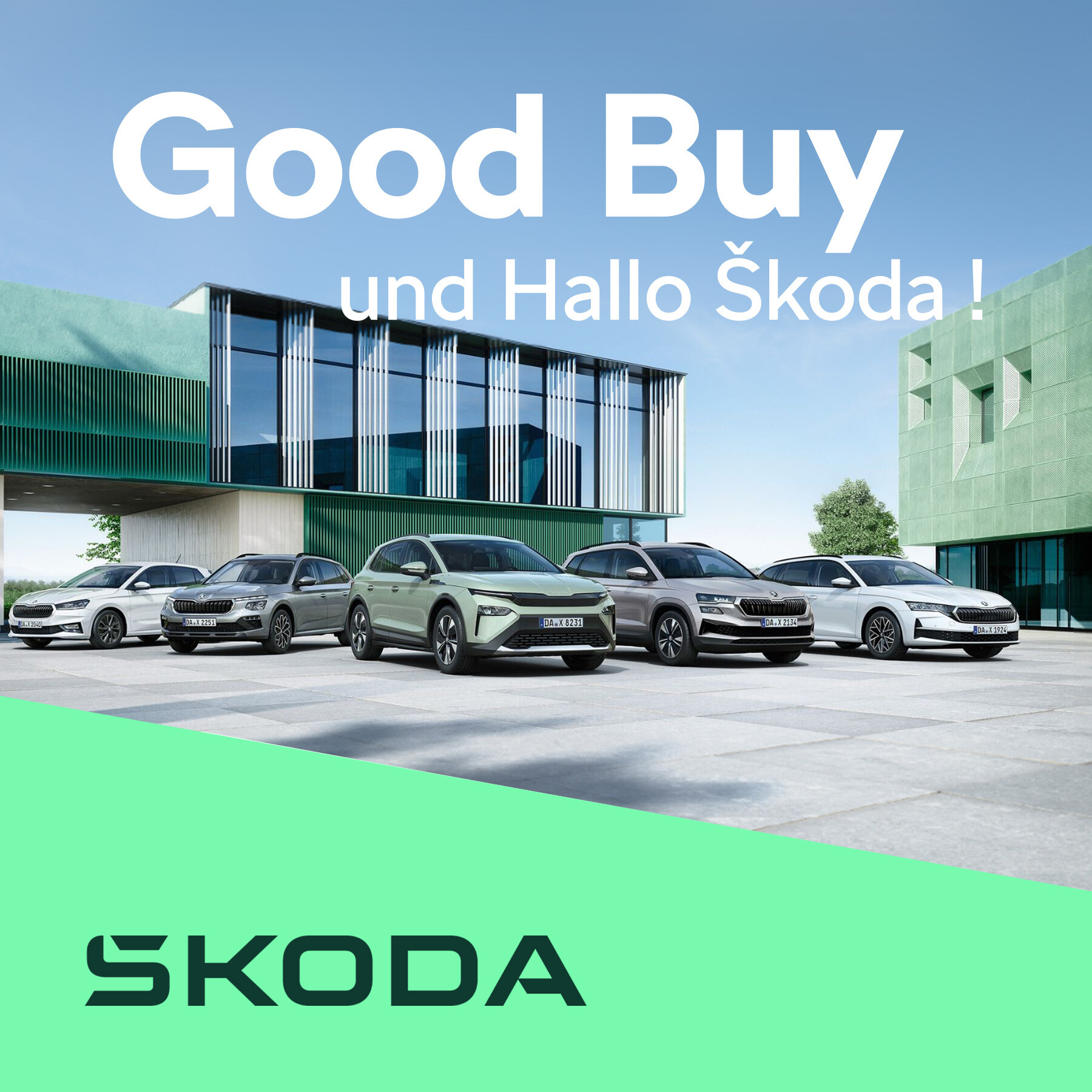 Mehrere Fahrzeuge vor einem futuristischen Geb&auml;ude