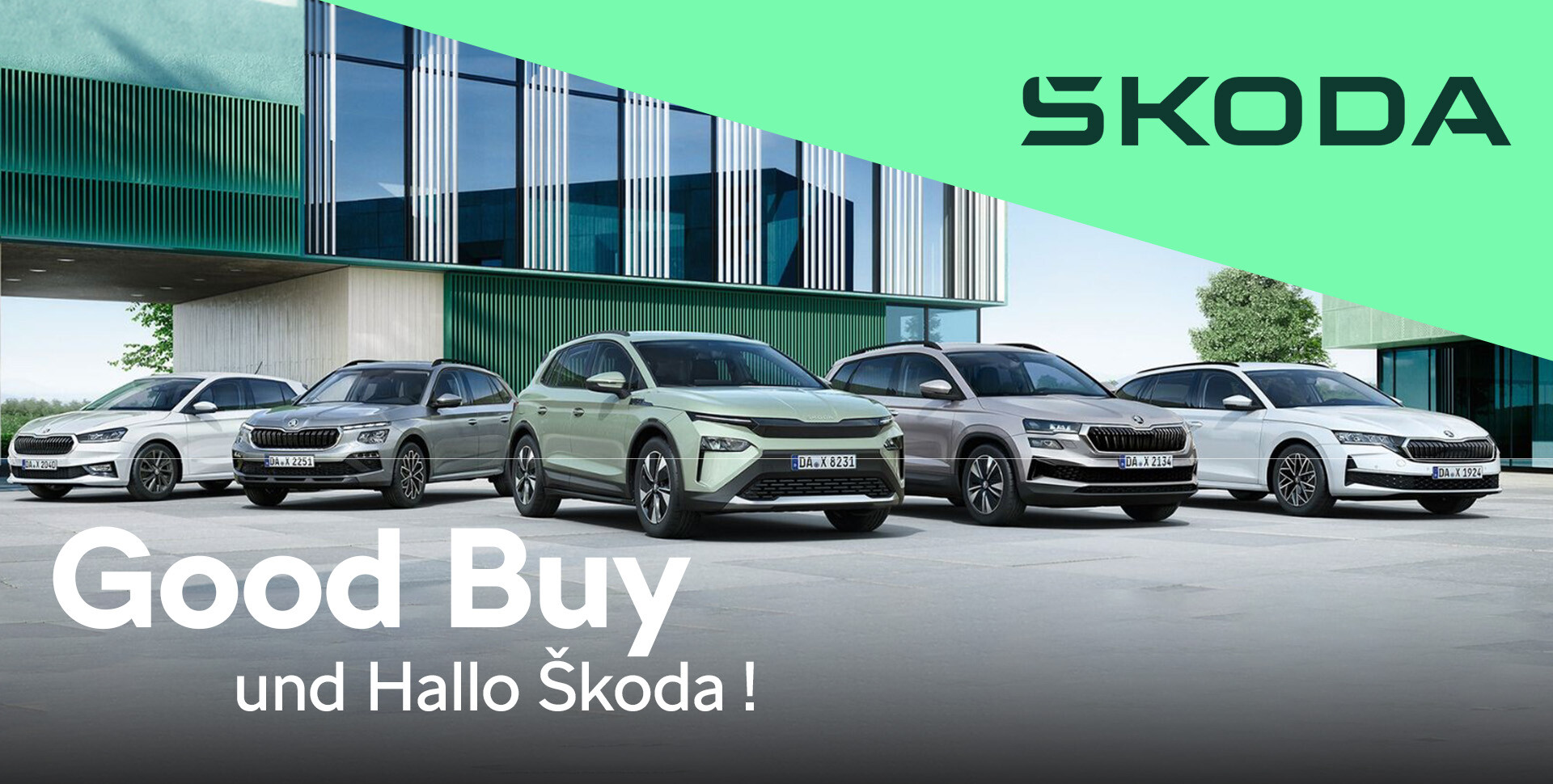 Mehrere Fahrzeuge vor einem futuristischen Geb&auml;ude